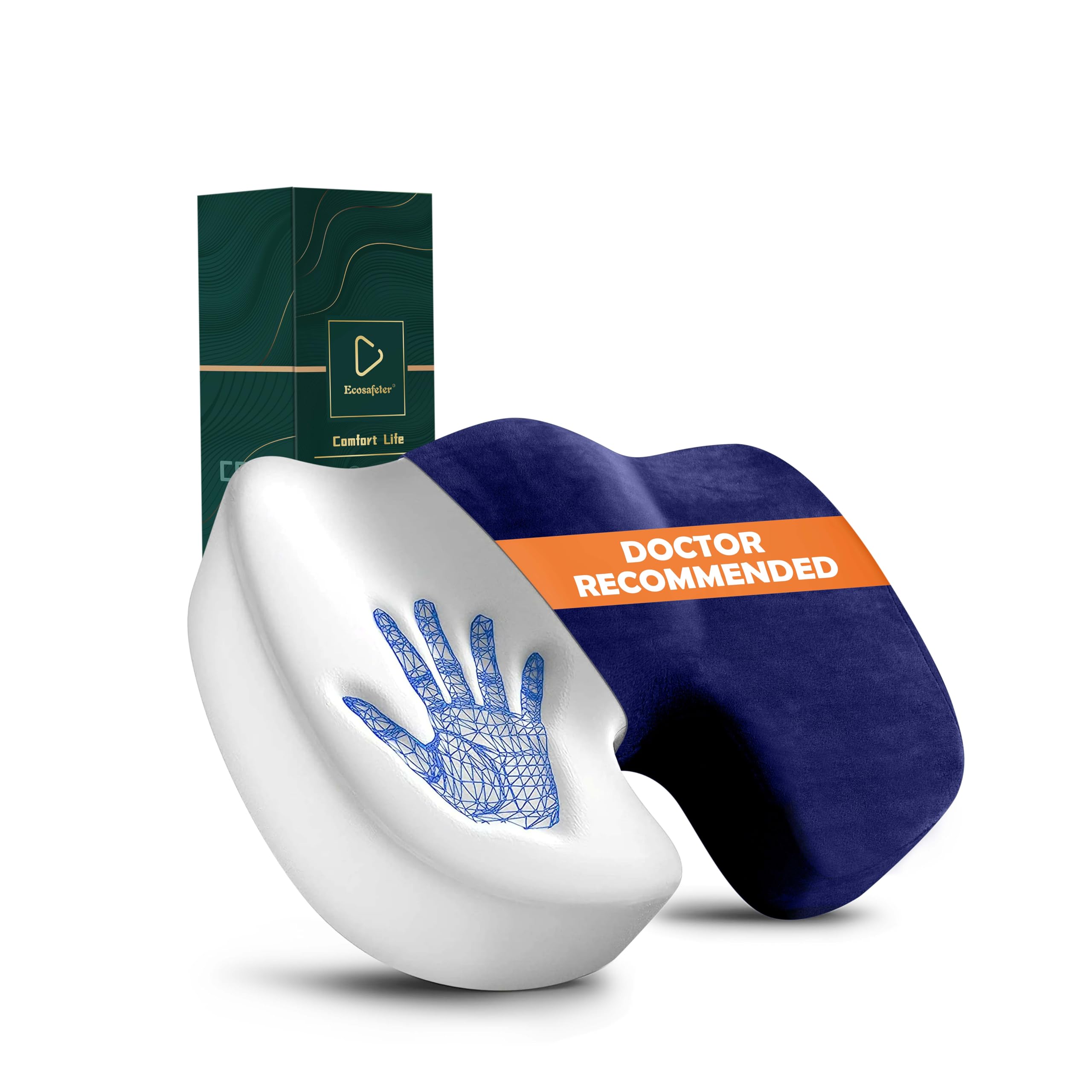 Cojín ortopédico de espuma viscoelástica – Cojín ergonómico para silla de oficina y coche para aliviar la presión y comodidad al sentarse durante mucho tiempo, antideslizante y funda