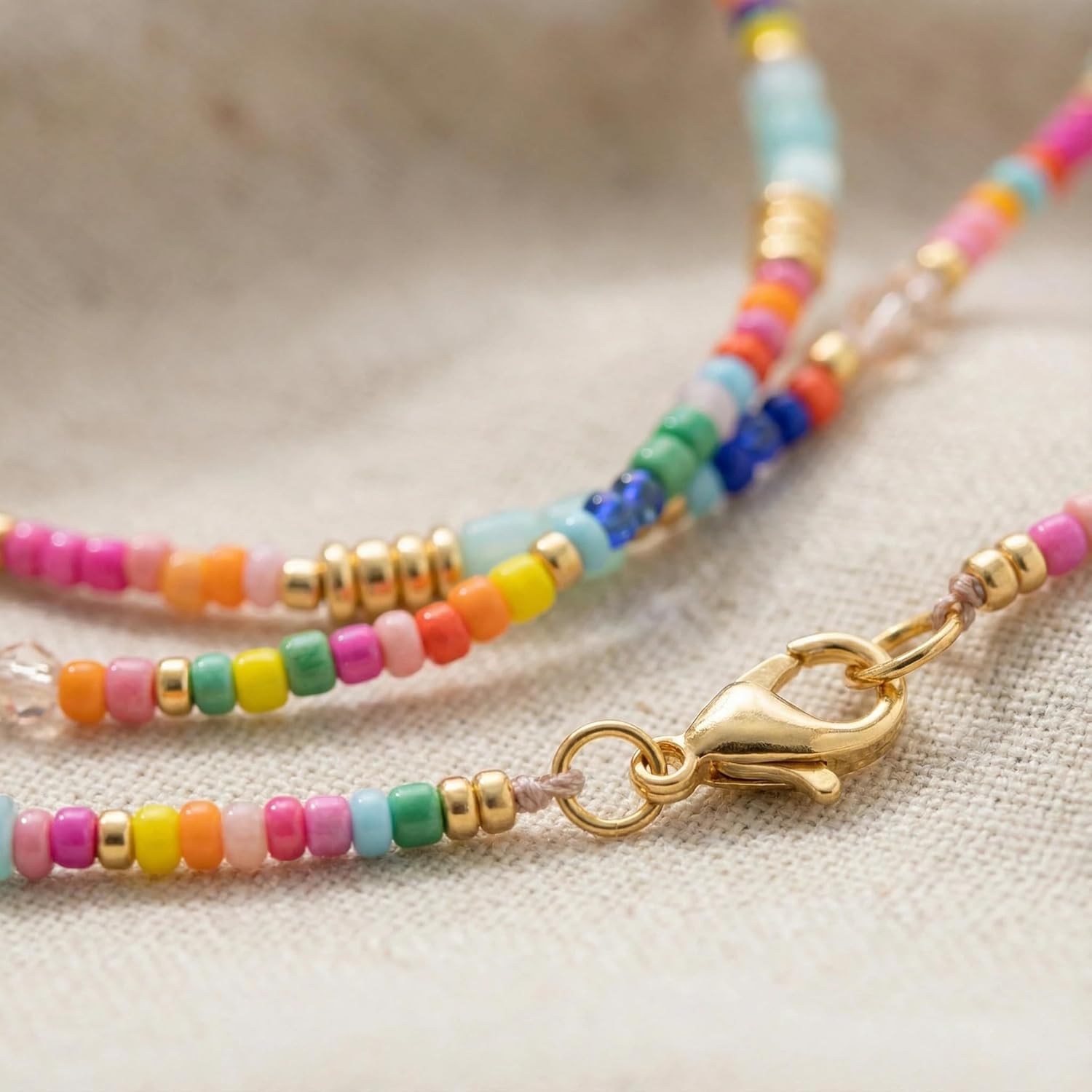 4PCS Dainty Colorful Natural Crystal Beaded Layered Choker Necklace Set for Women,Handmade Bohemian Candy Healing Stone Beads Trendy Beach Jewelry Gift Friendship - Image 7