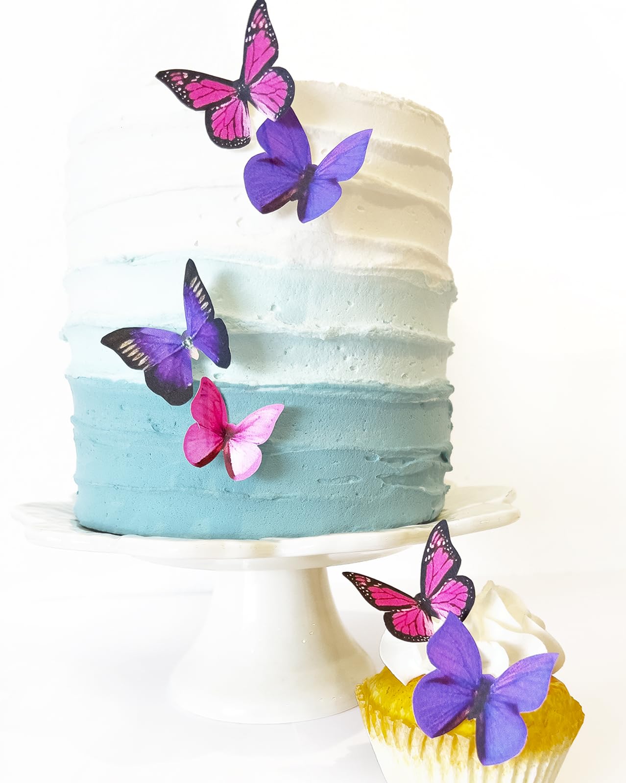 Edible Butterflies for Cake Decorating - Small Size, Premium Crafted in the USA - Butterfly Cake and Cupcake Toppers, Decoration (Pink and Purple Assorted)