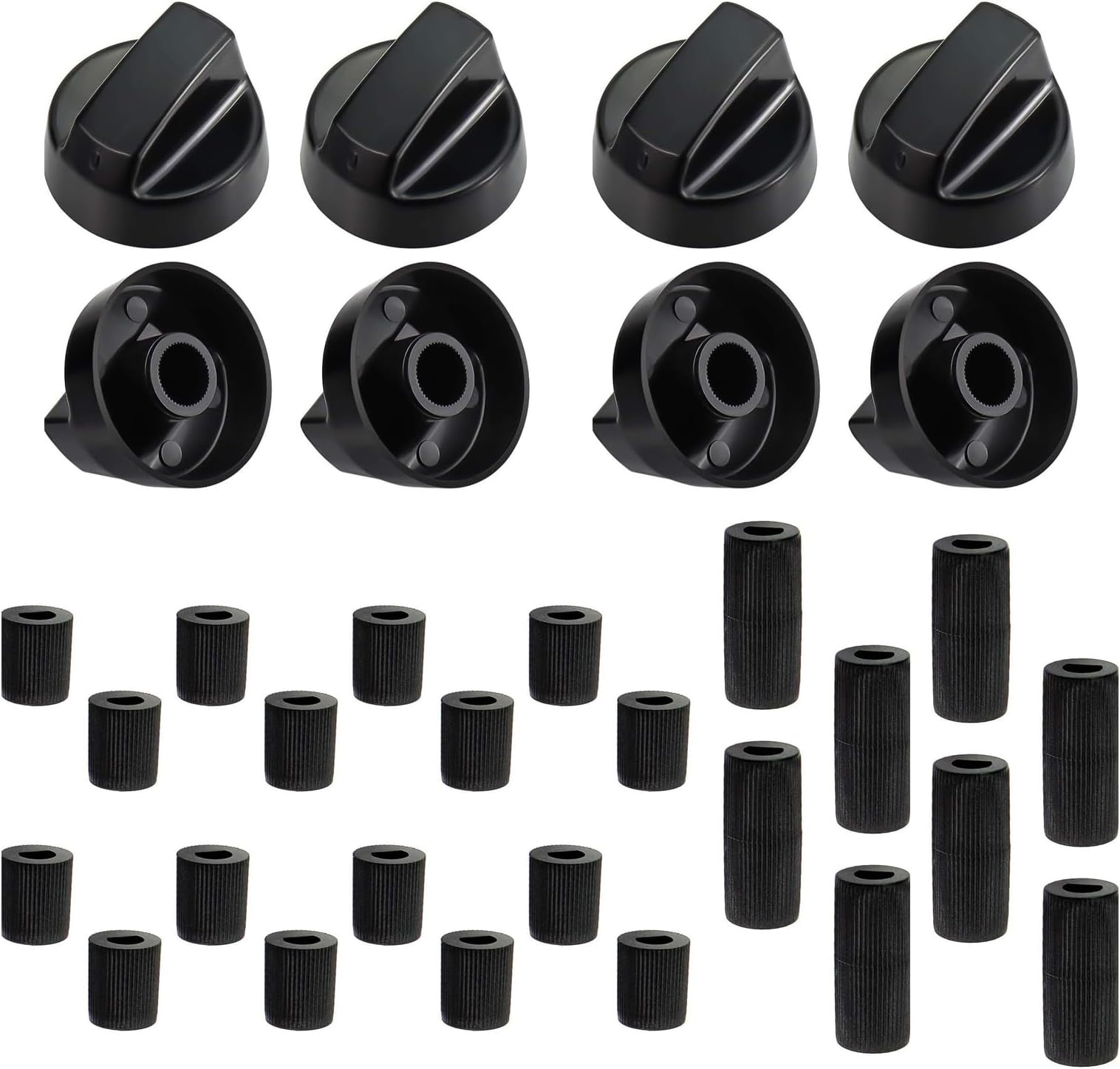 – Universal Cooker Knobs, 8 Pack Black Stove Control Knob Replacement with 24 Adapters, Compatible with Gas Hob, Electric Oven, Cooktop, Stove, Heat Resistant Plastic, 40mm 42mm