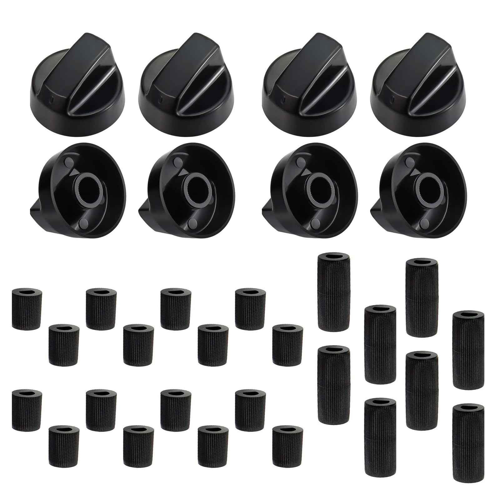 – Universal Cooker Knobs, 8 Pack Black Stove Control Knob Replacement with 24 Adapters, Compatible with Gas Hob, Electric Oven, Cooktop, Stove, Heat Resistant Plastic, 40mm 42mm
