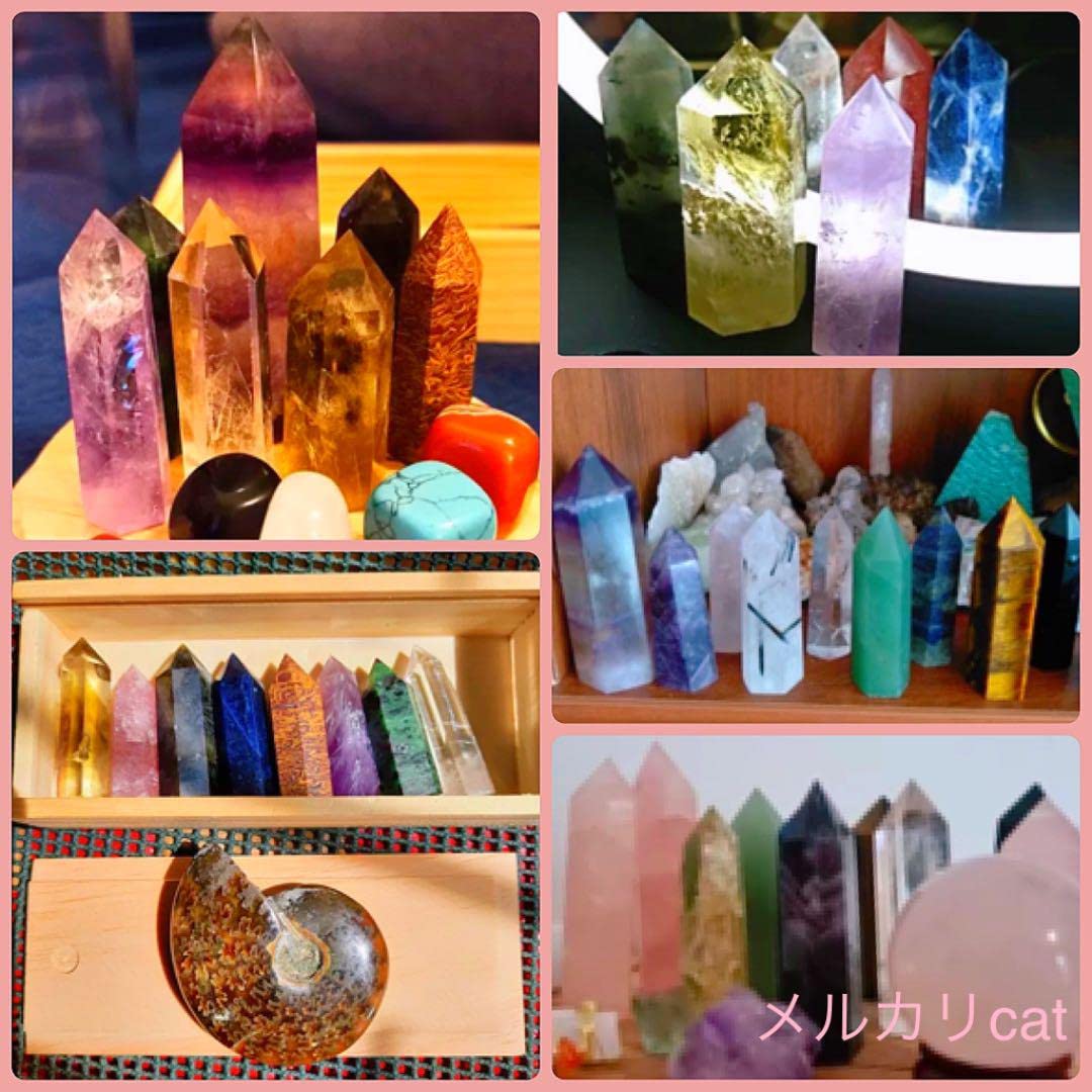 天然石 パワーストーン 六角柱 置物 ストーン タワー ポイント 6本セット Amazon.co.jp: 天然石 六角柱 ポイント水晶22本 パワーストーン タワー