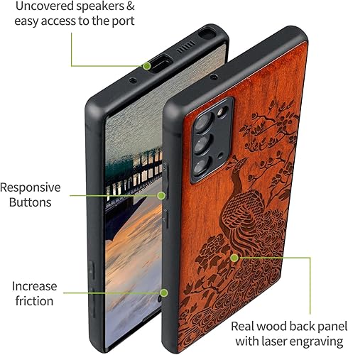 Miniatura 9 de Carveit Funda de madera para Galaxy Note20 madera real dura y TPU suave negro a prueba de golpes, funda protectora de madera compatible con Samsung
