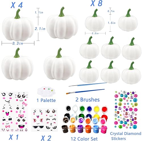 Miniatura 3 de JIABNUKKN Decoraciones de calabaza de Halloween, 12 piezas, kit de calabaza artificial blanca con adhesivo para niños, manualidades y manualidades