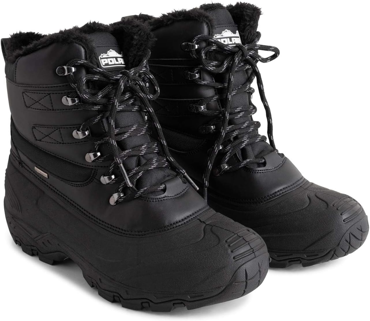 POLAR Mens Waterproof Outsole Deep Tread Fully Faux Fur Lined Winter Durable Snow Boots