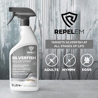 REPELEM Silverfish Killer Spray - Rapid Action Treatment, Low Toxicity, Non-Staining Silverfish Spray, Approved for Home Use, Halts Reproduction & Prevents Reinfestation, Silverfish Repellent - 1L