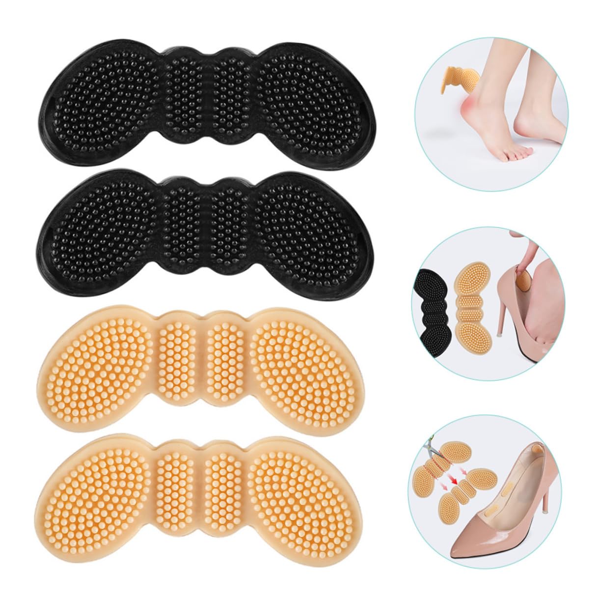 Healeved 4 Sätze Schmetterlingsanhänger Schuhreparatur Fußschellen Fußbett Shoe Mat Fersenkissen Schuhabsatzeinlagen Sneaker Fersenpolster Verschleißfester Fersenhalt Kieselgel 4 Paare * 4