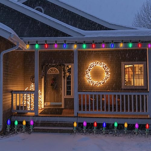 Miniatura 6 de C9 - Luz LED de Navidad para camino, 38 pies, luces de Navidad multicolor con 27 bombillas LED gigantes multicolores, luces de Navidad conectables