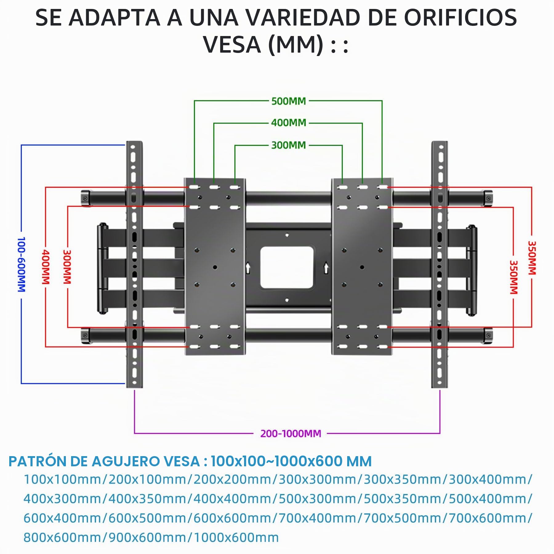 Soporte TV Pared Brazo para Televisiones Monitores 75-120 Pulgadas Articulado Inclinable Carga Máx. 130kg VESA MAX 1000x600mm DY1000