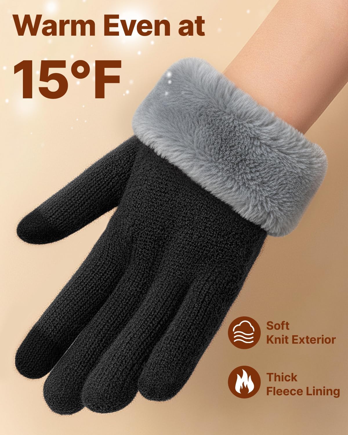 Winter Gloves for Women Men – Warm Touchscreen Knit, Thermal Wool Lining Cold Weather Gloves for Driving Texting - Image 3