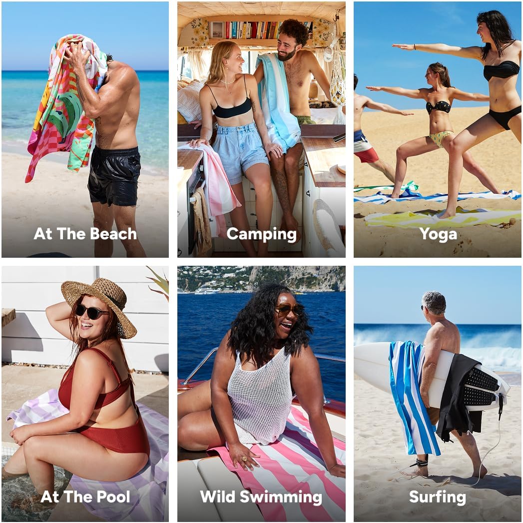 Dock & Bay Beach Towel - Quick Dry, Sand Free - Compact, Lightweight - 100% Recycled - Includes Bag - Banana Karma - Large (160x90cm, 63x35)