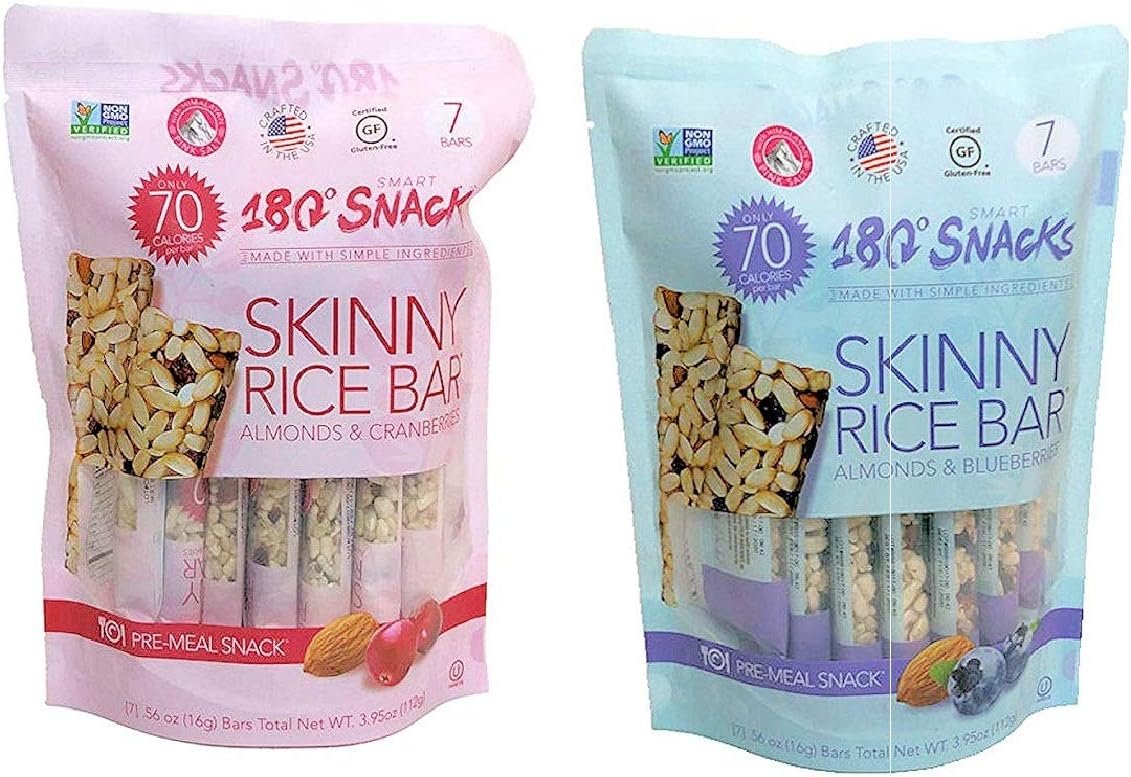 180 Snacks Skinny Rice Bar with Himalayan Salt 2 Variety Pack, Total 14 Bars