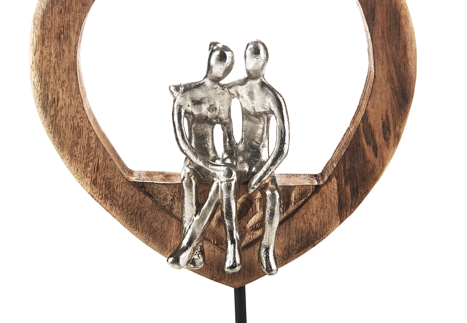 Kobolo Dekofigur Soul | 26x10x37 cm | braun & Silber | handgefertigte Holzskulptur mit Metallfiguren | Zeitloses Wohnaccessoire, Dekoration aus Holz | stilvolles Dekoobjekt für Dein Zuhause