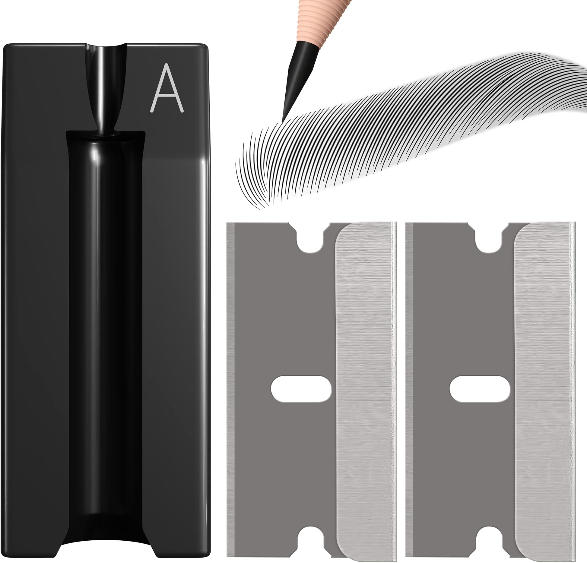 2-in-1 Metal Duckbill-Shape Eyebrow Pencil Shaper with 2 Single Edge Razor Blades - Eye Makeup Shaping Tool for Waterproof Peel Off Brow Pencils - Compact Cosmetic Shaper for Beginners & Professional