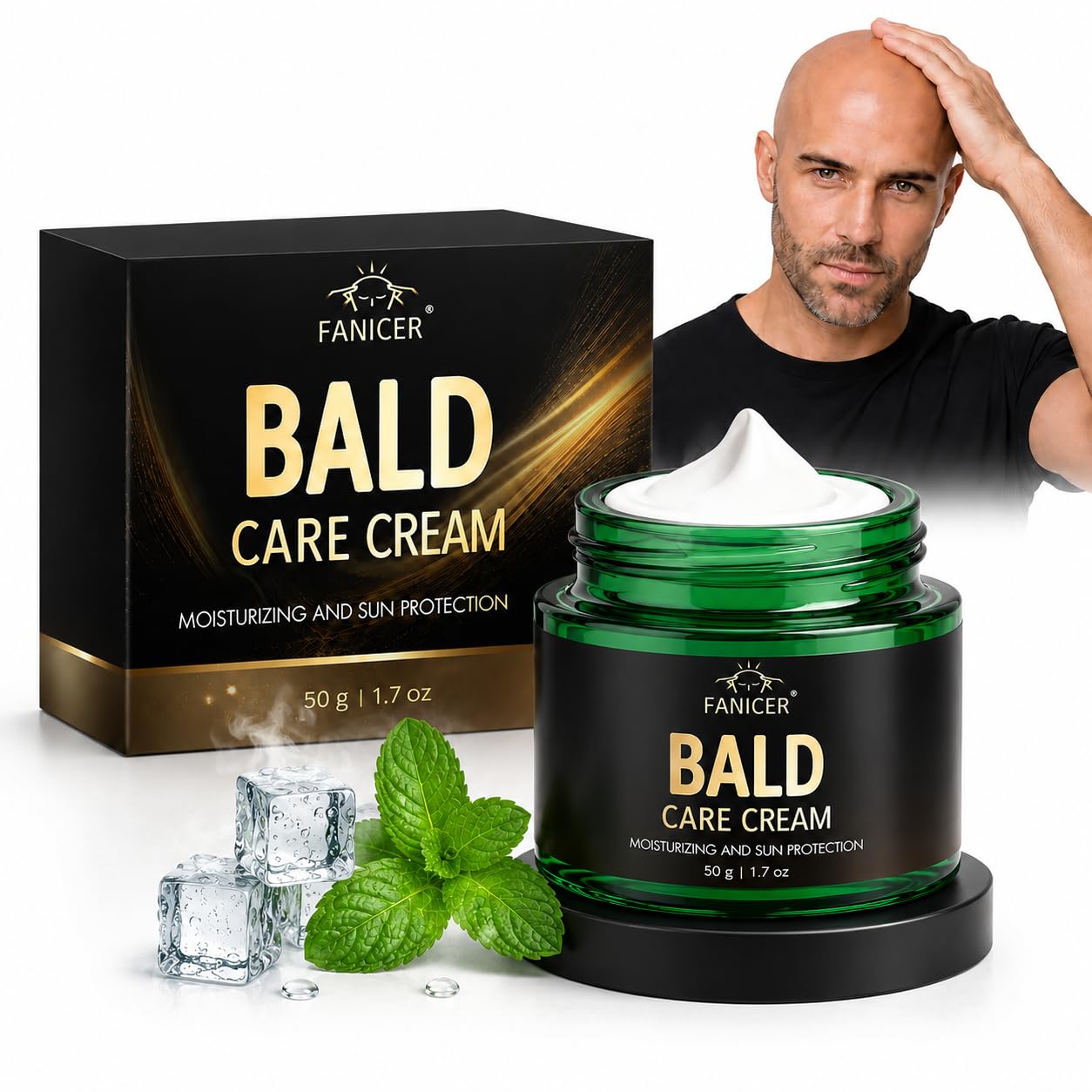 50ml Glatzencreme Männer, Kopfhaut Pflege Creme, Beruhigend | Feuchtigkeitsspendend Für Glatze, Geeignet Für Männer Nach Friseurhandwerk Und Dem Rasieren Glatzenträger, Mattierende