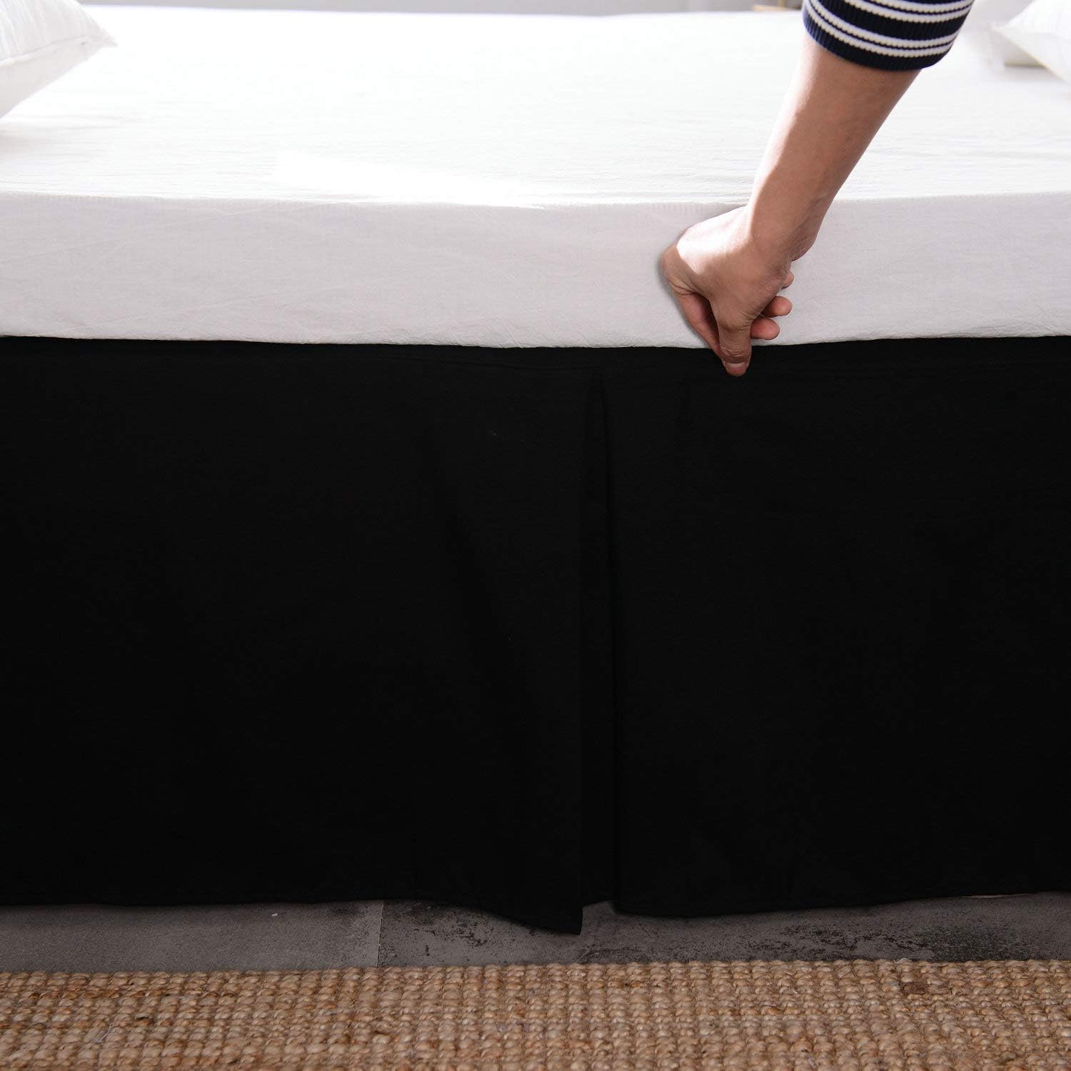 Usual Joy Bedding Microfiber Bed Skirt - Wrinkle and Fade Resistant 15 inch Tailored Drop (Black King)