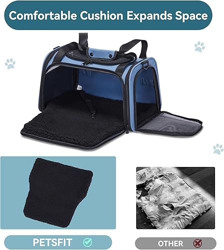 Vista 42 de PETSFIT Transportador de mascotas, transportador de perros aprobado por aerolíneas, plegable de lados suaves, aprobado por la TSA para gatos Azul