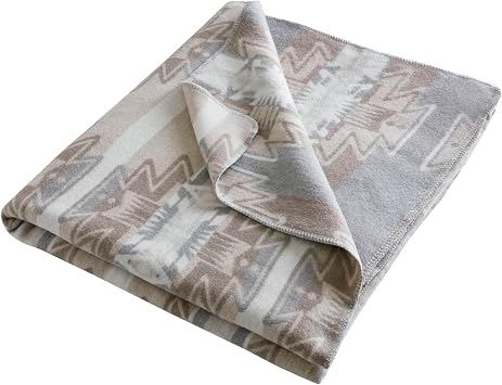 Woolrich Cotton Blend Blanket Queen with Whipstitch Edge, Neutral Aztec