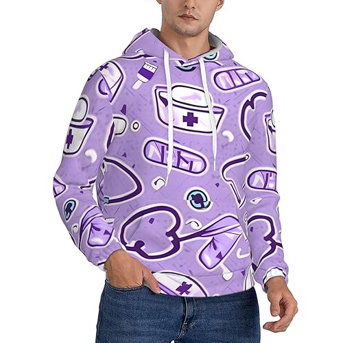 Men's Pullover Hoodie Nurse Pattern Purple Casual Sweatshirts Soft Hooded