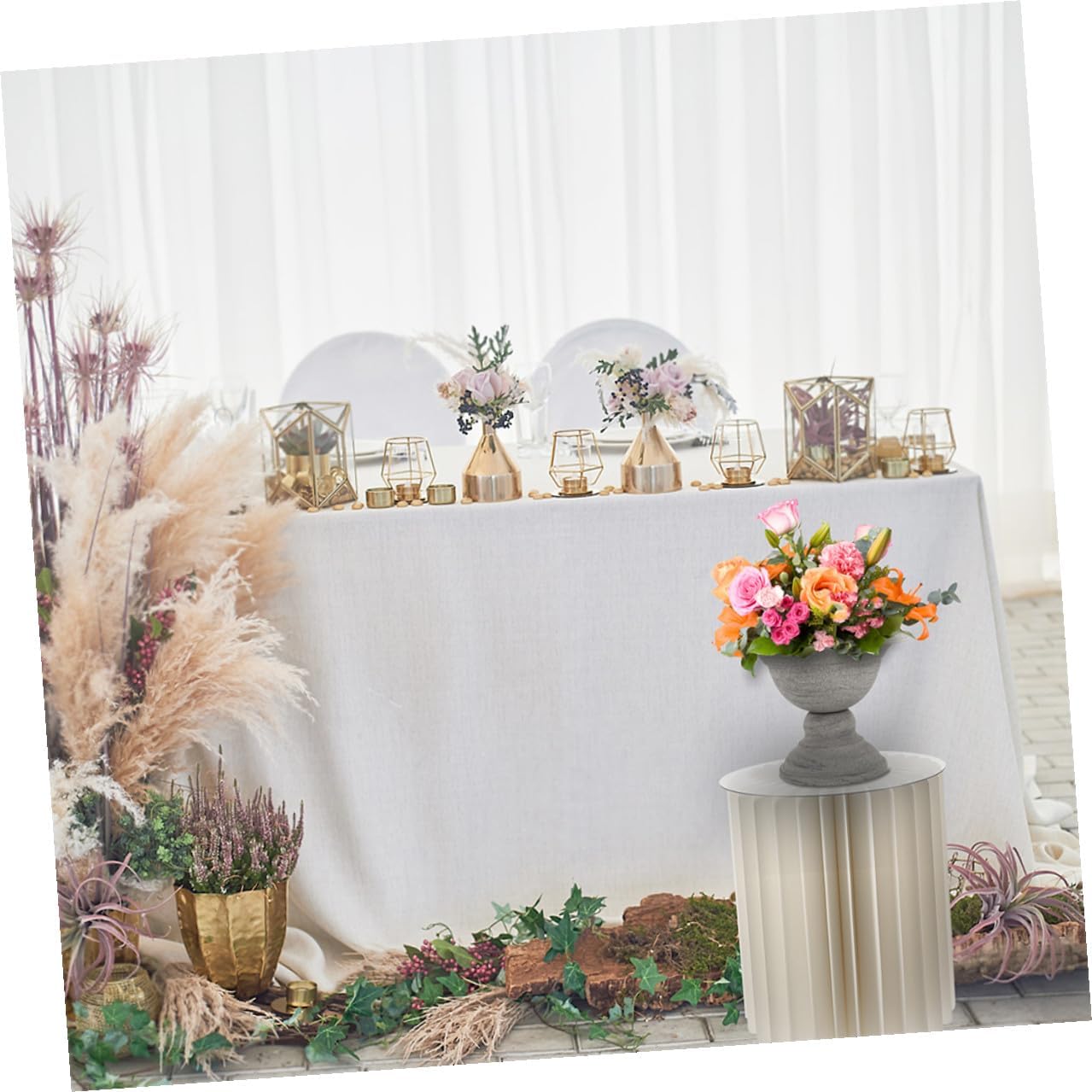 2pcs White Cylinder Pedestal Stands for Party Decor, Foldable round Paper Table Backdrop Stands with Reinforced Design, Wedding Centerpiece Display Columns for Dessert Tables