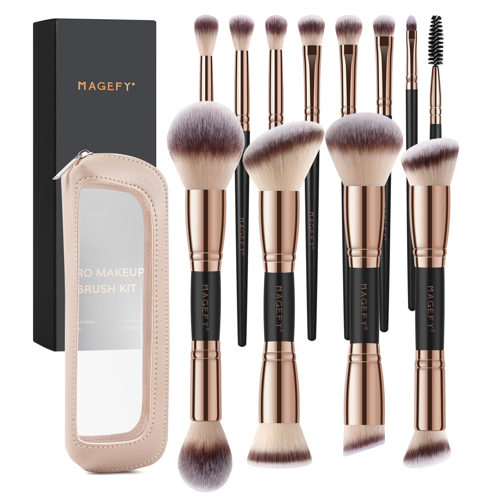 MAGEFY Makeup Brush Set 12Pcs Double Sided Make up Brushes Foundation Contour Blush Highlight Blending Eyeshadow Brushes