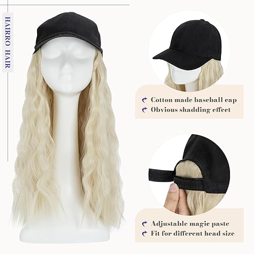 Miniatura 80 de Hairro Cap with Hair Attached For Women Wig Hat with Hair Short Bob style Synthetic Wavy Curly Adjustable Ball Cap Wiggy Hair Extensions 8" 180g #1