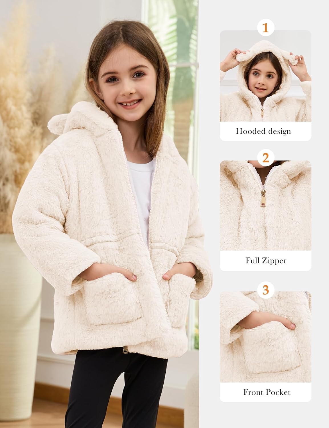 Yimoon Girls Winter Fleece Coats Kids Warm Jacket Cute Ear Hooded Thicken Fuzzy Outerwear - Image 5