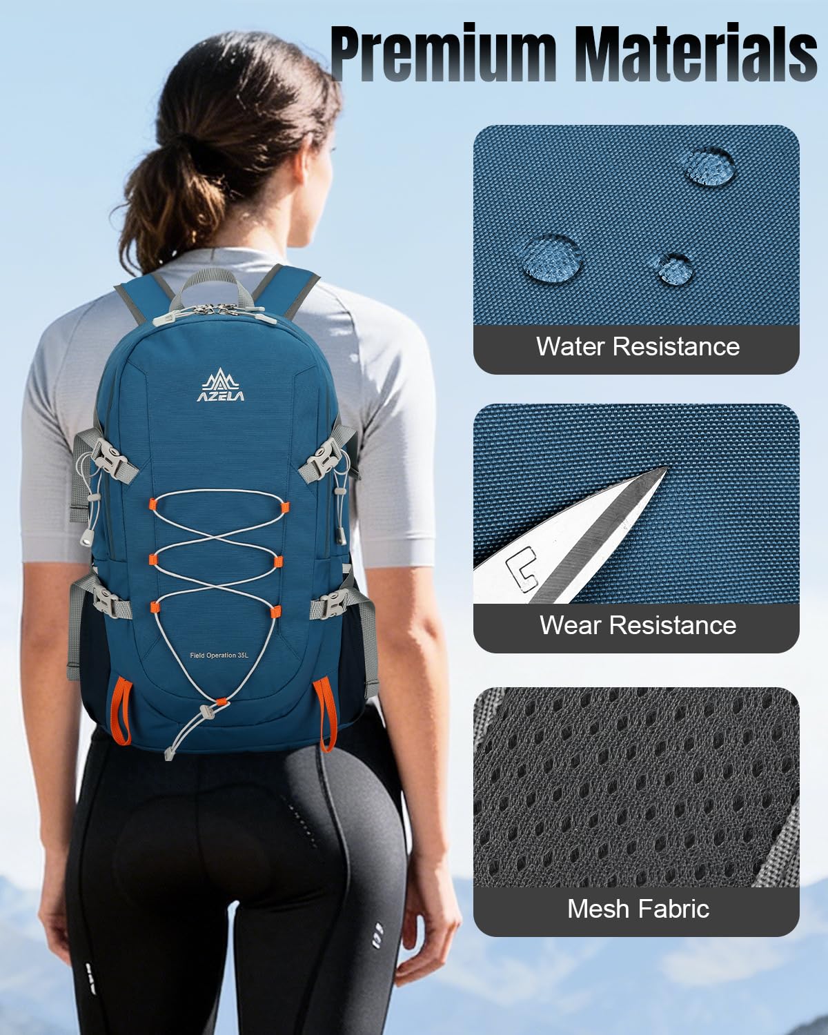 Zaino da trekking pieghevole da 35 l, unisex, leggero, con cinghia toracica, grande zaino pieghevole per campeggio, viaggi, sport, Blu, L, Casual