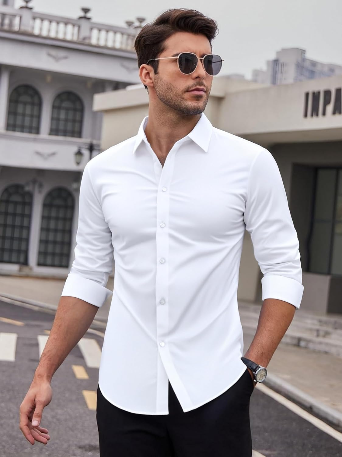 SAMERM Mens Dress Shirt Wrinkle Free Moisture Wicking 4-Way High Stretch Super Soft Casual Button Down Shirts - Image 3