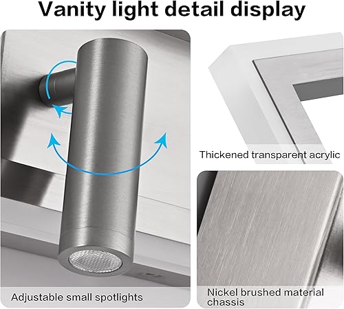 Miniatura 4 de SOLFART Luces de tocador de baño, luz regulable de 24 pulgadas, níquel cepillado, luces LED para pared de baño, 6000 K