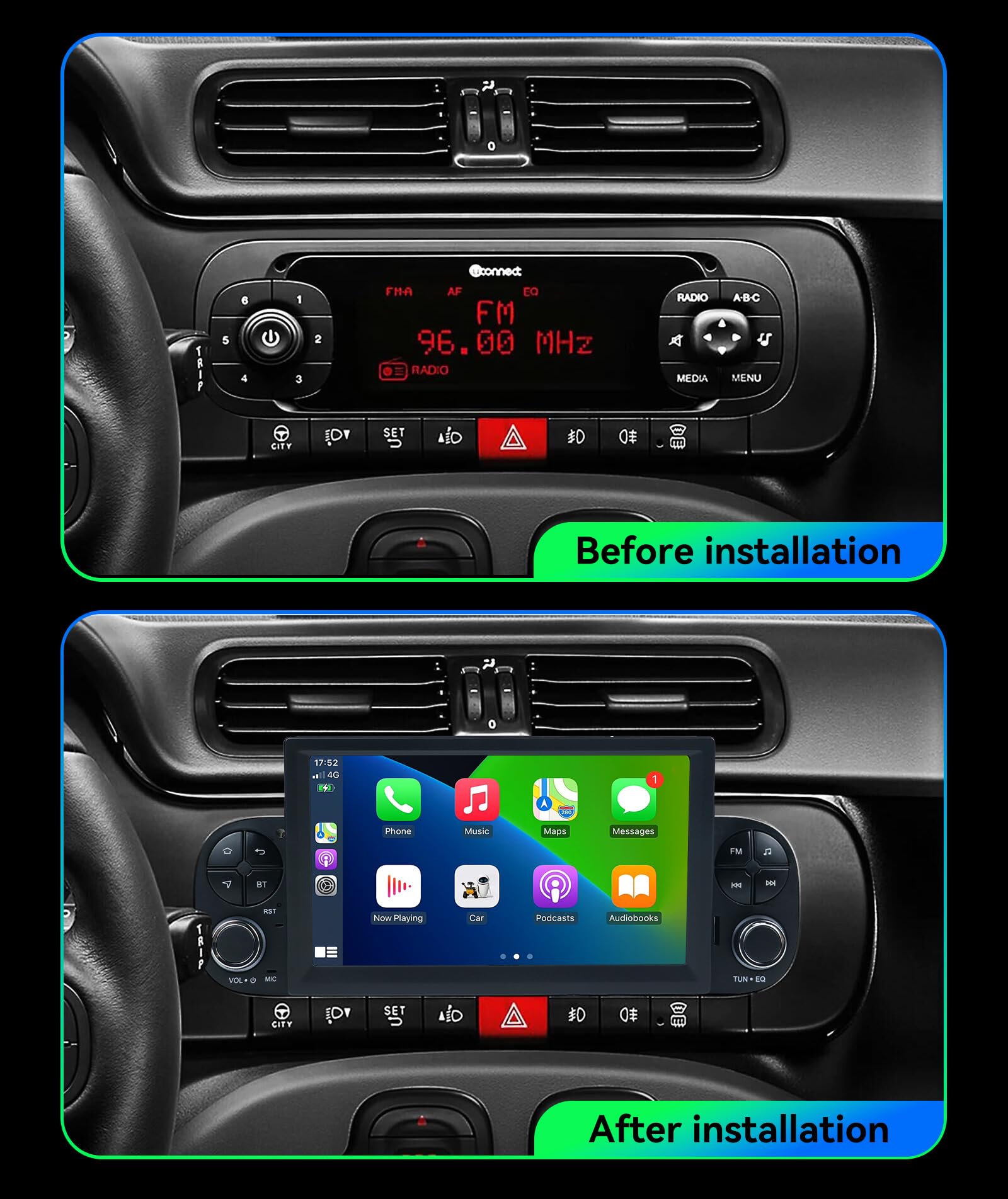 SXAUTO Android 15-6G + 128G – radio samochodowe do FIAT Panda MK3 typ 319 (2013-2020) GPS nawigacja radio - Wireless CarPlay Android Auto - kamera + MIC -DAB sterowanie kierownicą 360-Cam DSP WiFi 2