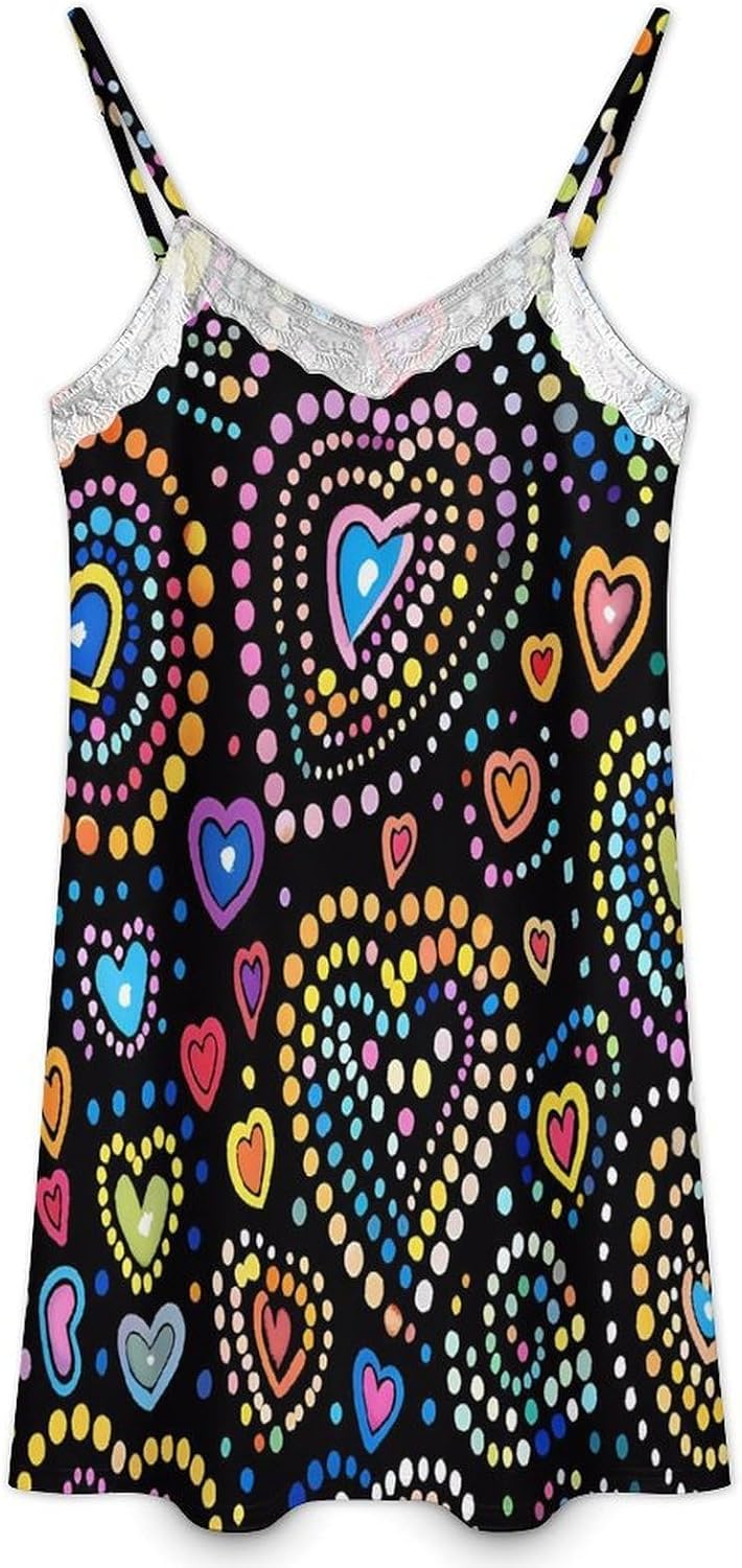 Colorful Hearts Women's Nightgowns Sleepwear Adjustable Spaghetti Strap Sleep Dress Sleepshirt