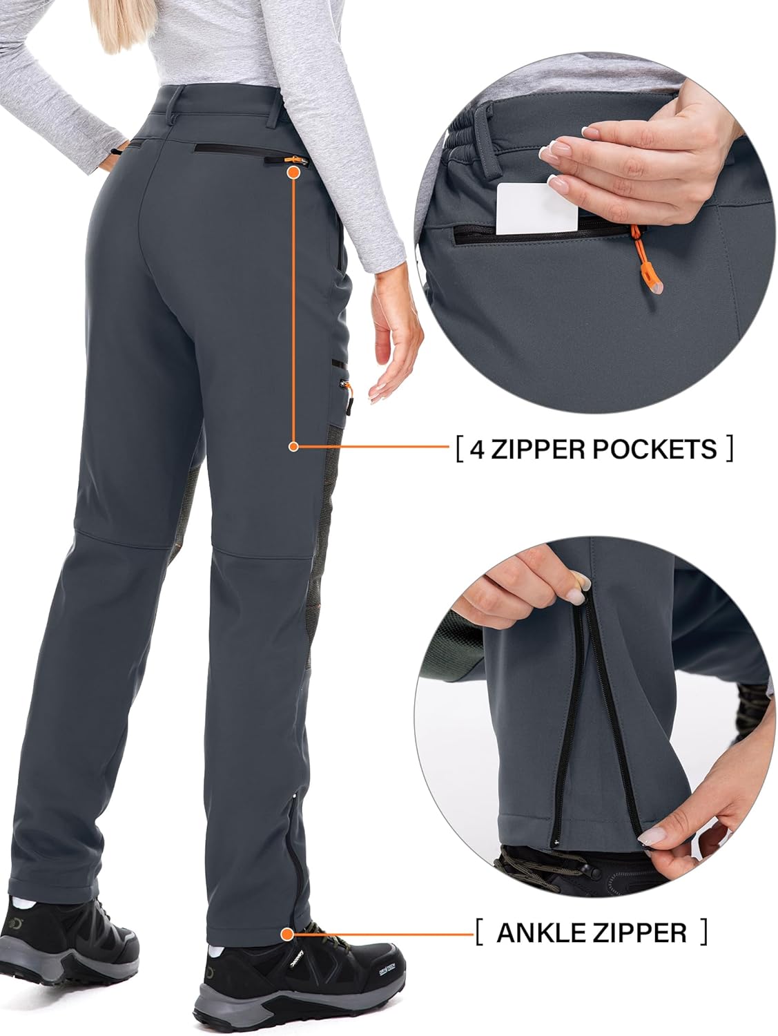 Women's Waterproof Windproof Fleece Lined Hiking Snow Ski Insulated Soft Shell Pants for Winter Outdoor - Image 2