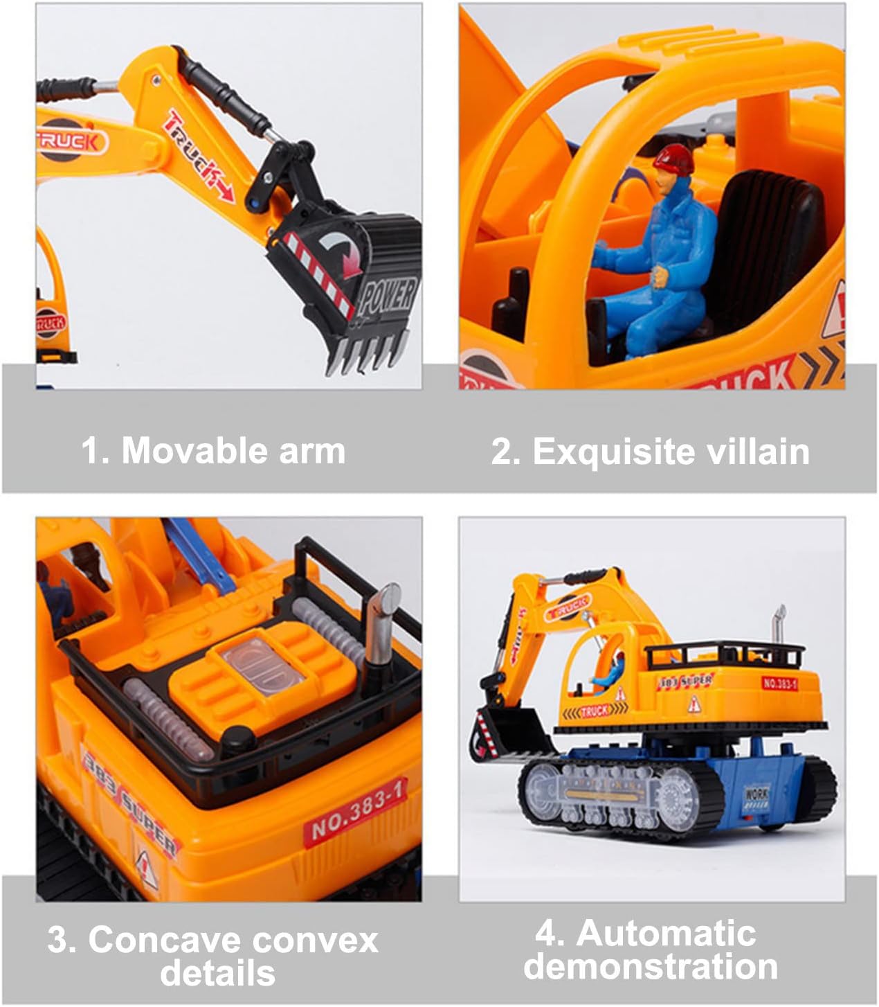 TOUMENY Excavadora eléctrica modelo de excavadora emisora de luz LED excavadora de conducción automática universal vehículos de construcción de