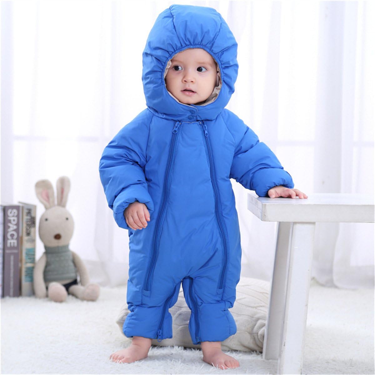 Baby Girls Boys One Piece Soild Color Zipper Winter Warm Hoodie Romper Snowsuit Jumpsuit
