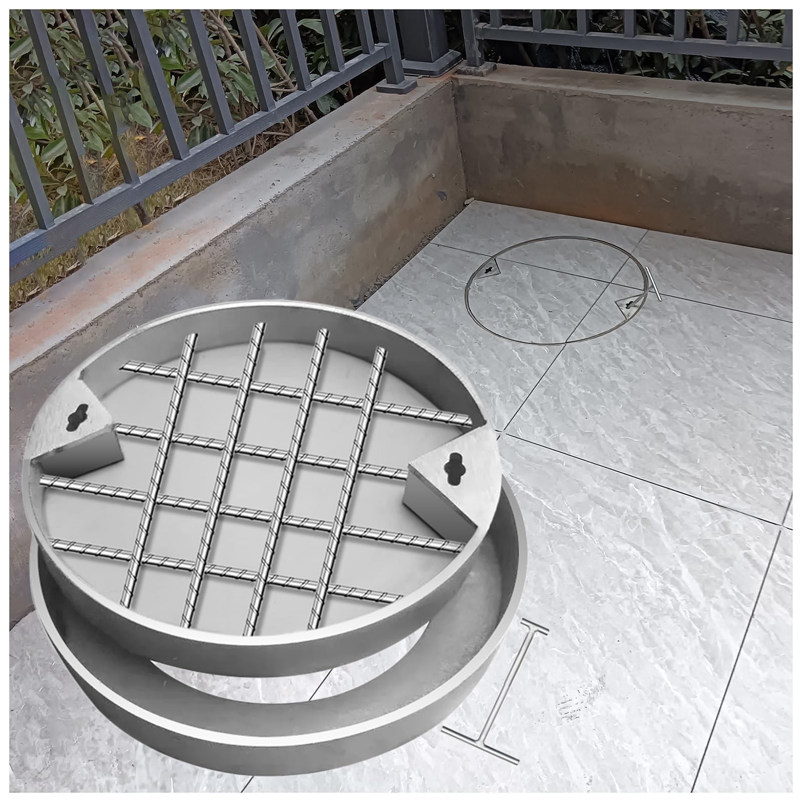 GHHVFEC Recessed Septic Tank Cover, Stainless Steel, Embedded Design for Sewage Basin Inspection with Hook