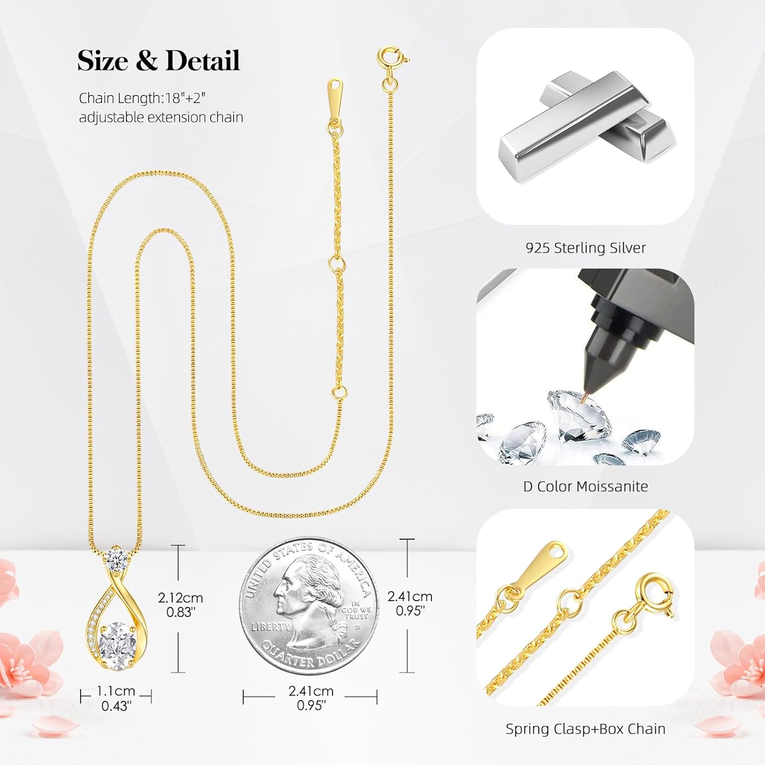 1.5CT Moissanite Infinity Pendant Necklace in Gift Box|Anniversary Wedding Gifts for Women Wife Her|S925 Sterling Silver 18K White Gold/Gold Filled|Jewelry for Birthday Christmas Valentines Day - Image 4