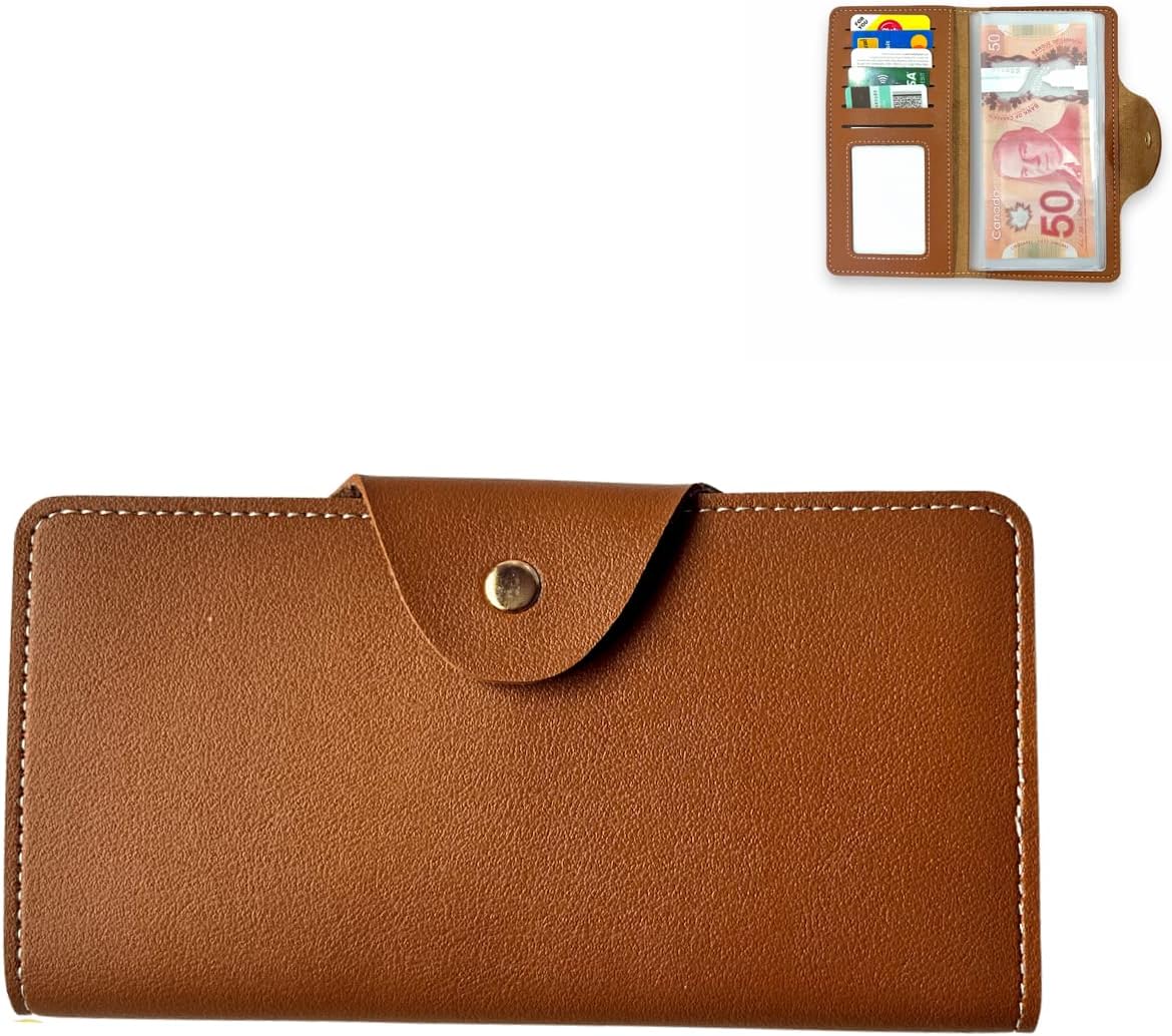 Slim PU Leather Money Organizer Wallet with Cash Dividers, Travel