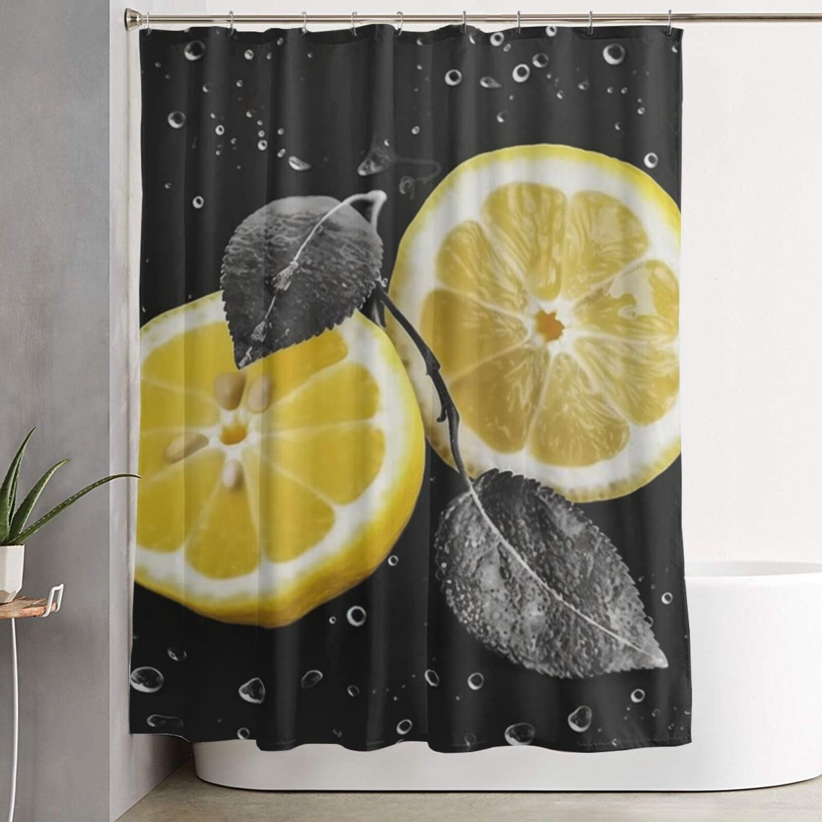 Rideau de douche décoratif jaune citron pour créer une ambiance de ferme moderne et lumineuse
