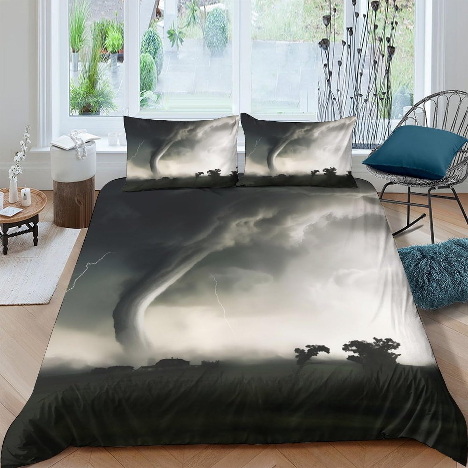 Ctjqhvkz Style-2 3D Printed Tornado Storm Fitted Sheet Microfiber Soft Dark Sky Landscape Mattress Cover For Bedroom Guest Room Decor Single（135X200cm）