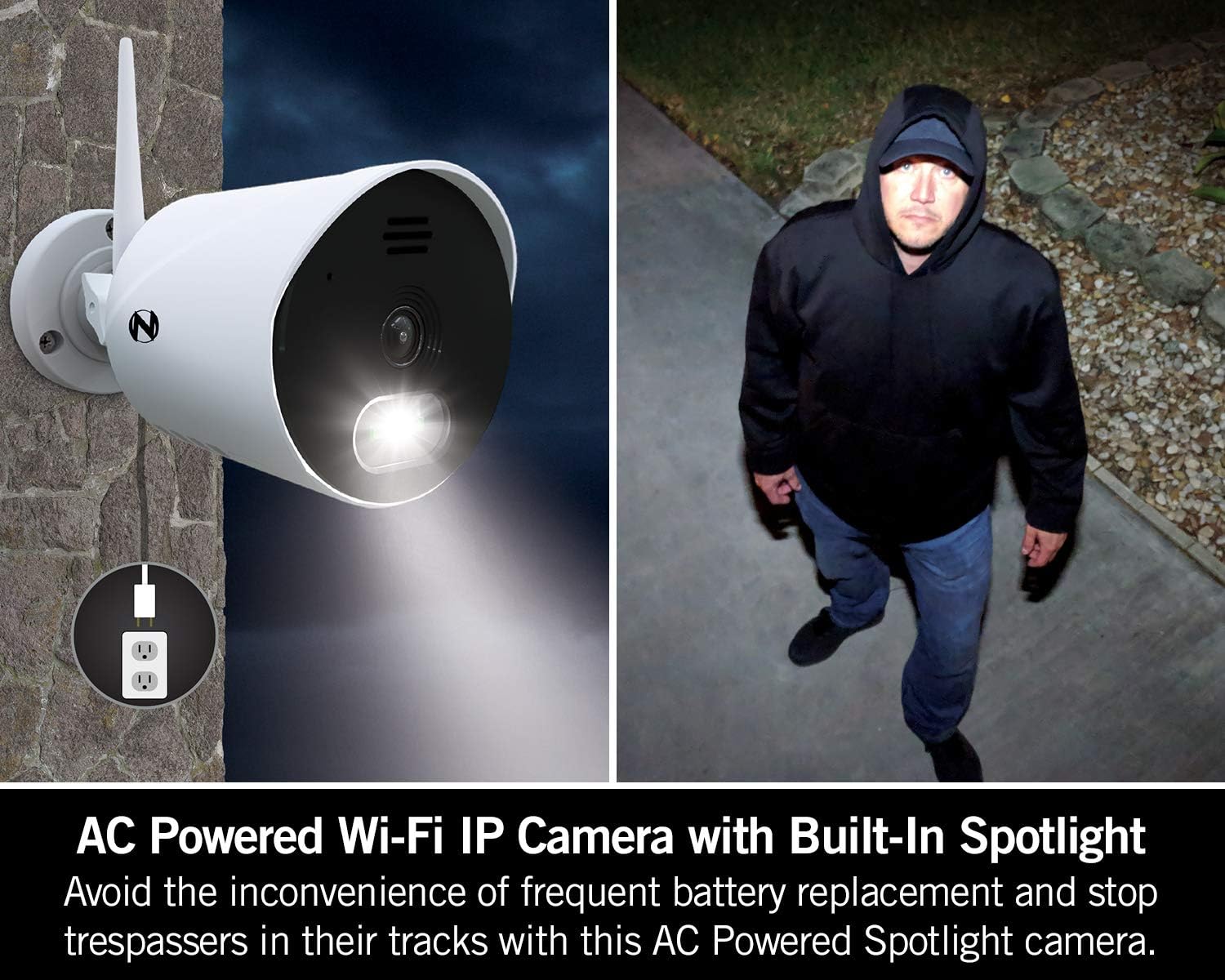 Night Owl AC Powered 1080p HD Wi-Fi IP Indoor/Outdoor Camera with 100 ft. of Night Vision, 2-Way Audio, Built-in Spotlight, Wide Viewing Angle and Free Remote Viewing App, 2-Pack