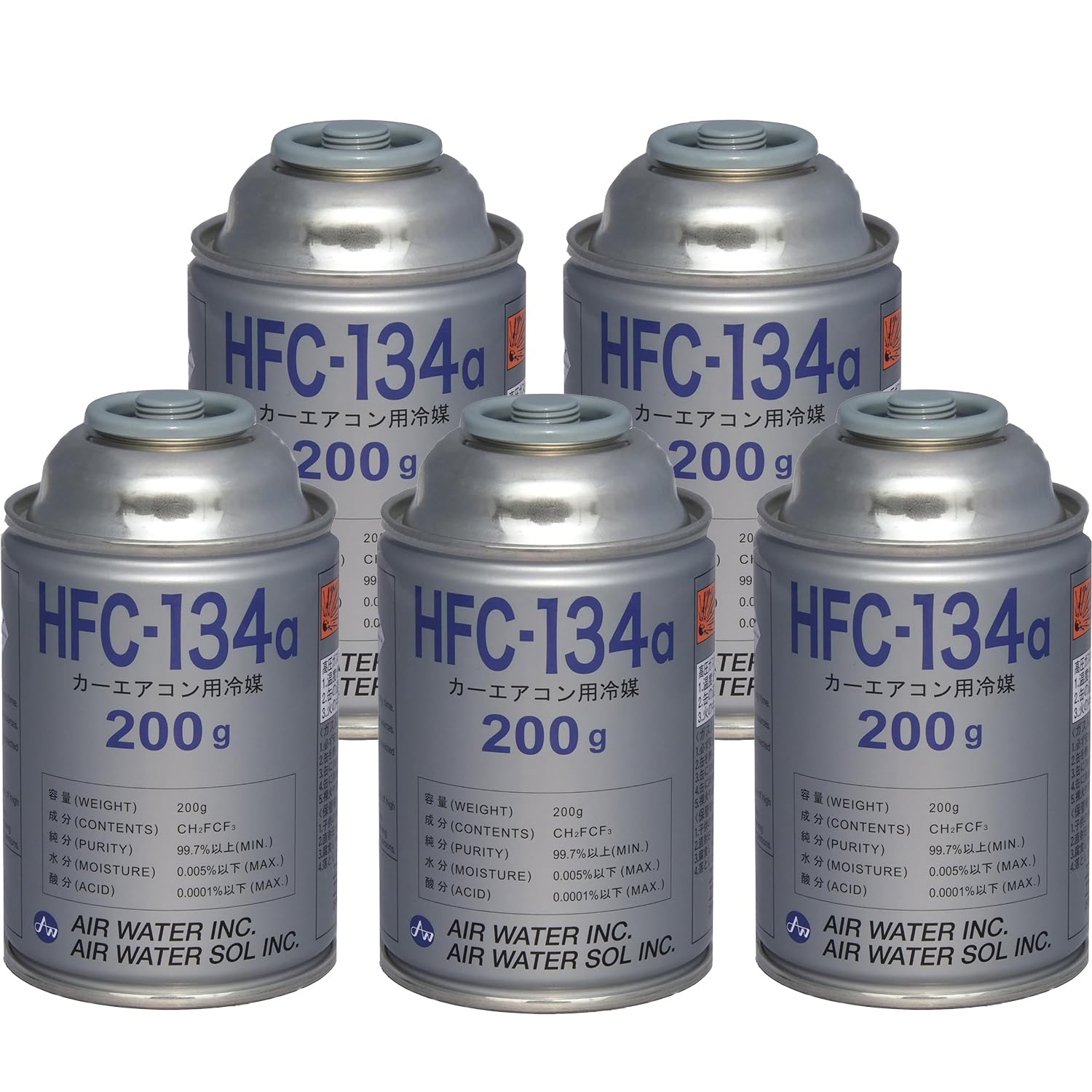 エア・ウォーター カーエアコン用冷媒（200ｇ）5缶セット HFC-134a