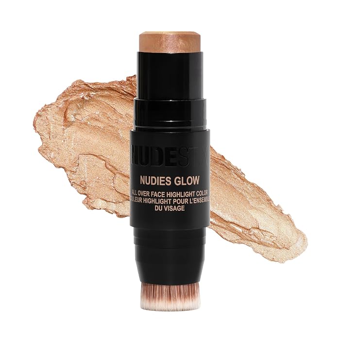 Nudestix Nudies Glow Highlighter Stick – Multi-Use Cream Highlighter for Cheeks, Eyes & Body with Built-In Brush | Dewy,
