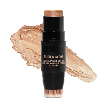 Nudestix Nudies Glow Highlighter Stick Multi-Use Cream Highlighter for Cheeks, Eyes & Body with Built-In Brush | Dewy, Radiant Finish | Clean, Vegan & Travel-Friendly Makeup