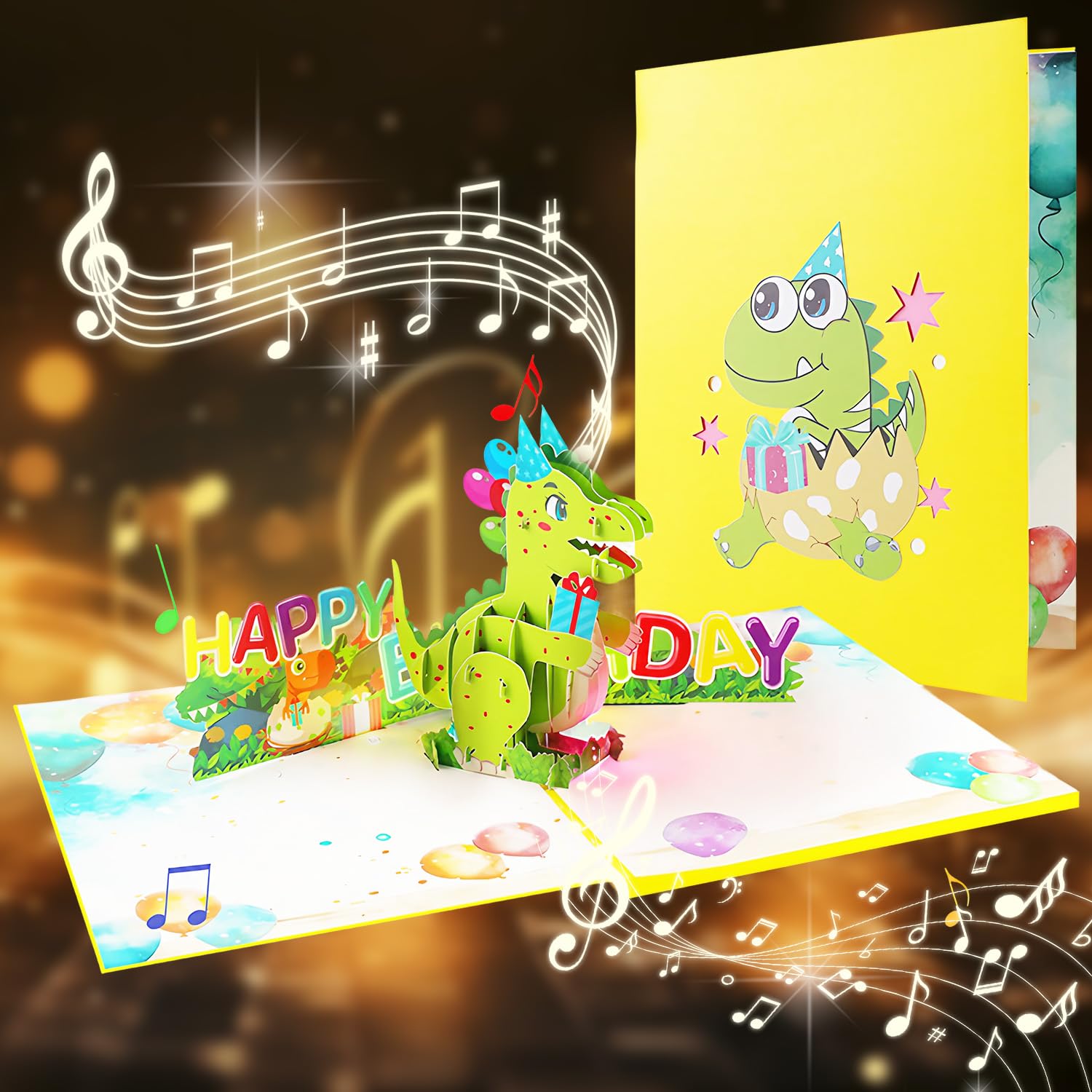 Musical Dinosaur Birthday Card, Pop Up Birthday Cards with Sound, 3D Birthday Card with Envelope for Boys, Girls, Son, Daughter, Nephew, Niece