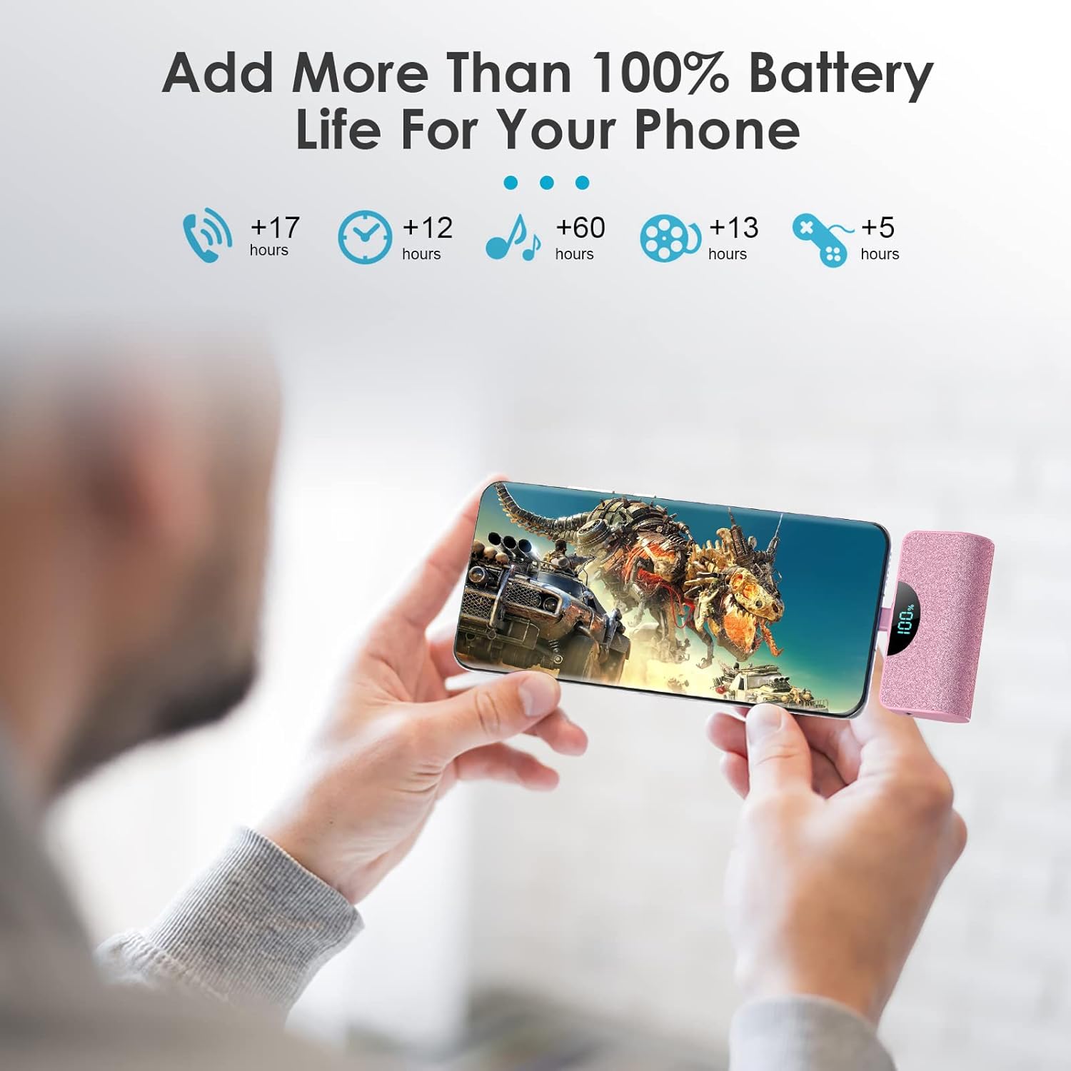 [2 Pack]Mini Portable Charger USB-C Power Bank 5200mAh,LCD Display PD Fast Charging Battery Pack Backup Charger for iPhone 17/17 Pro/17 Pro Max/16/16 Plus/16 Pro/15 Series,Samsung,Android-White+Pink