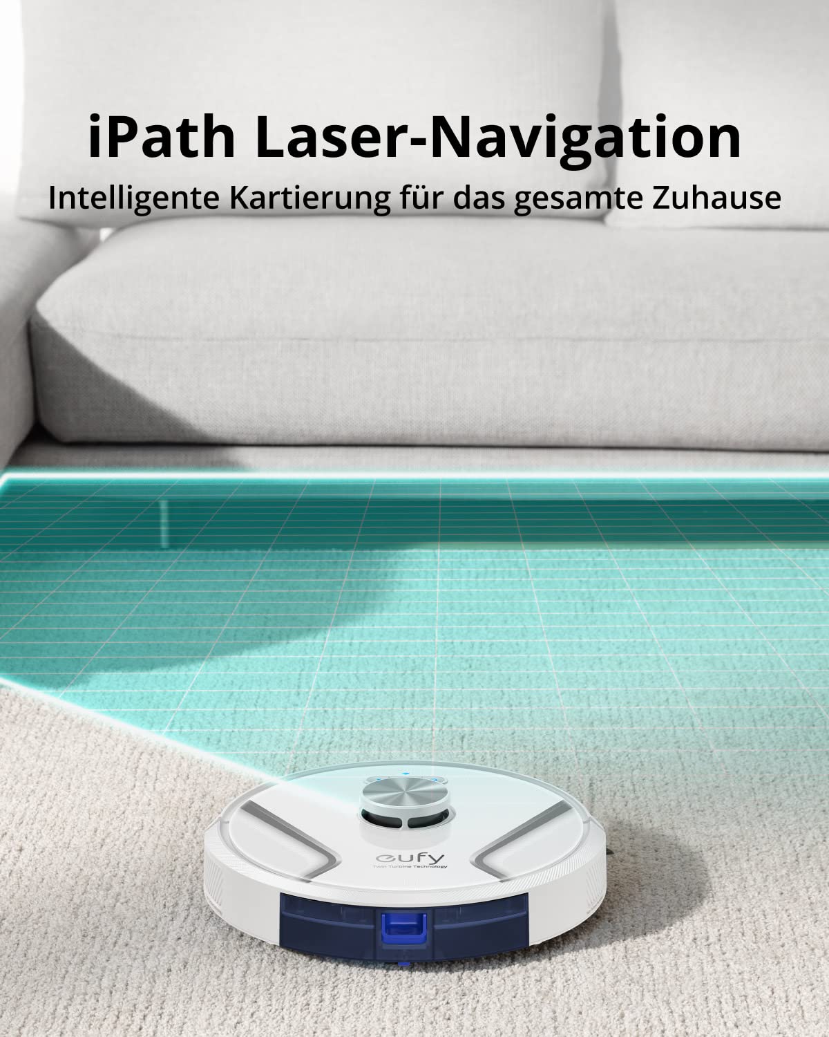 eufy RoboVac X8 Saugroboter mit Lasernavigation, 2X 2000Pa Saugleistung, Twin-Turbine Technologie, AI. Map 2.0 Technologie, WLAN-Konnektivität, BoostIQ Technologie (Generalüberholt)