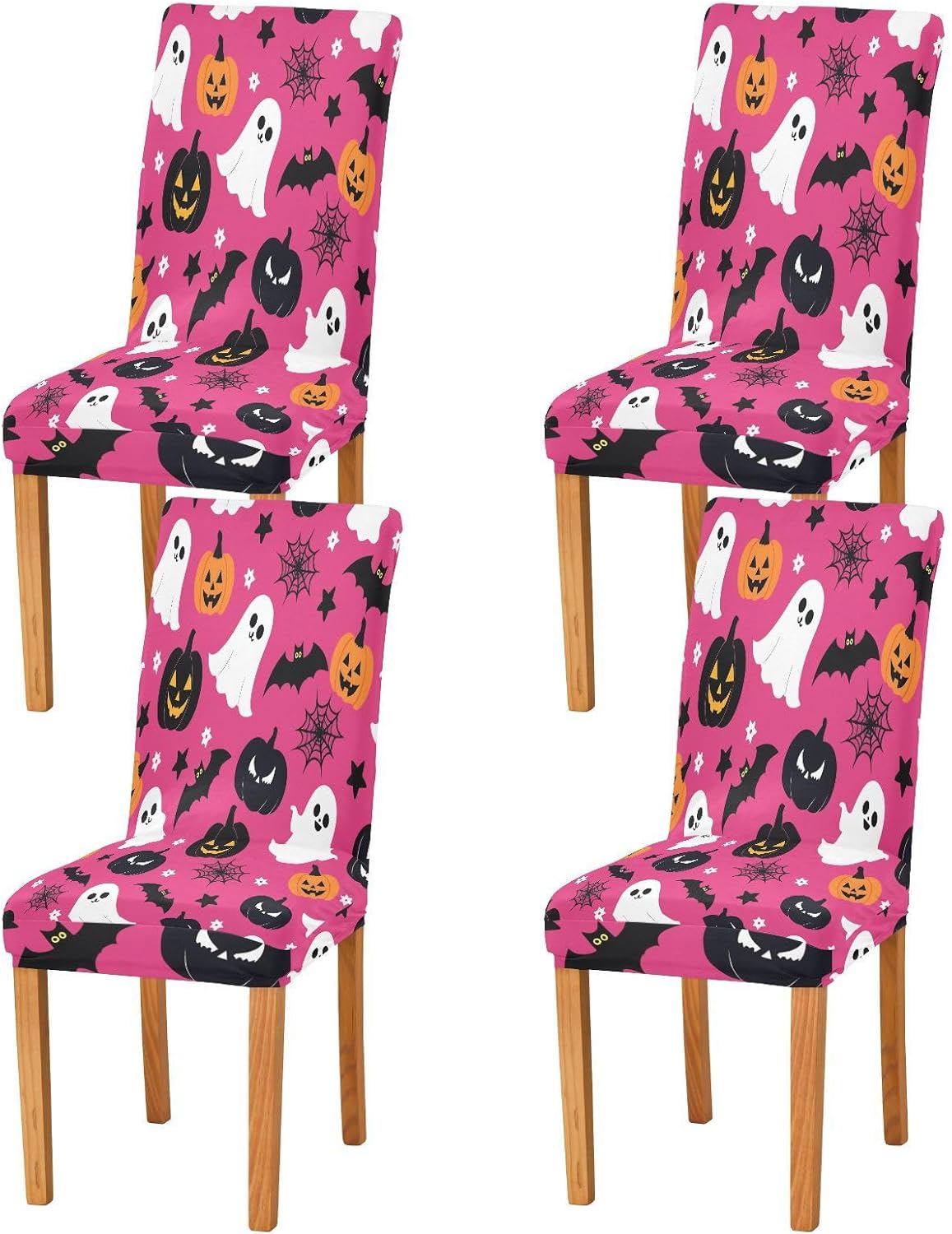 ALAZA Chair Covers for Dining Room, Cute Ghost Pumpkin Pattern Stretch Chair Cover Sets Chair Protector Removable Washable for Ktichen Restaurant Hotel