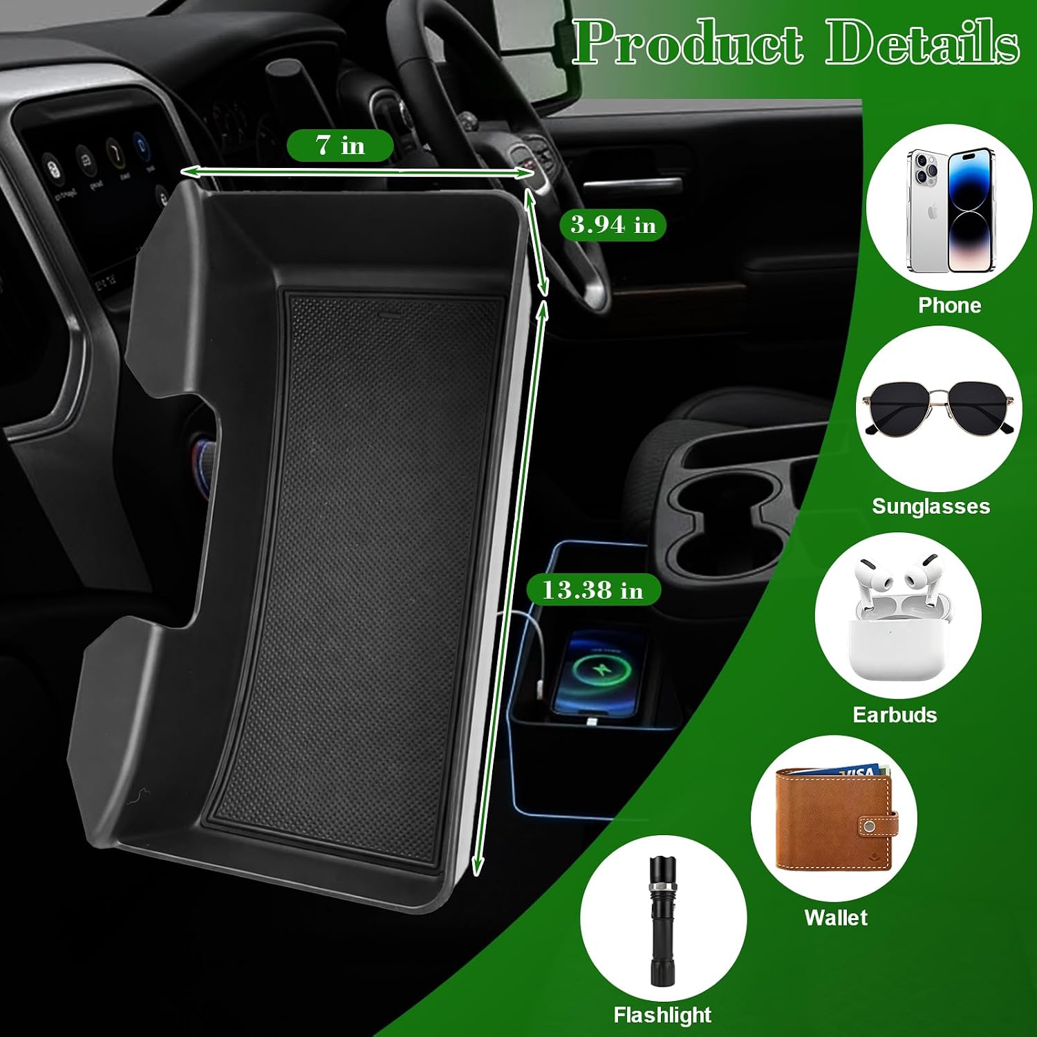 Center Console Hanging Organizer Box for 2019-2026 Chevy Silverado/GMC Sierra 1500 & 2020-2026 Silverado/Sierra 2500HD 3500HD Interior (Split-Bench Folding Seat Only)