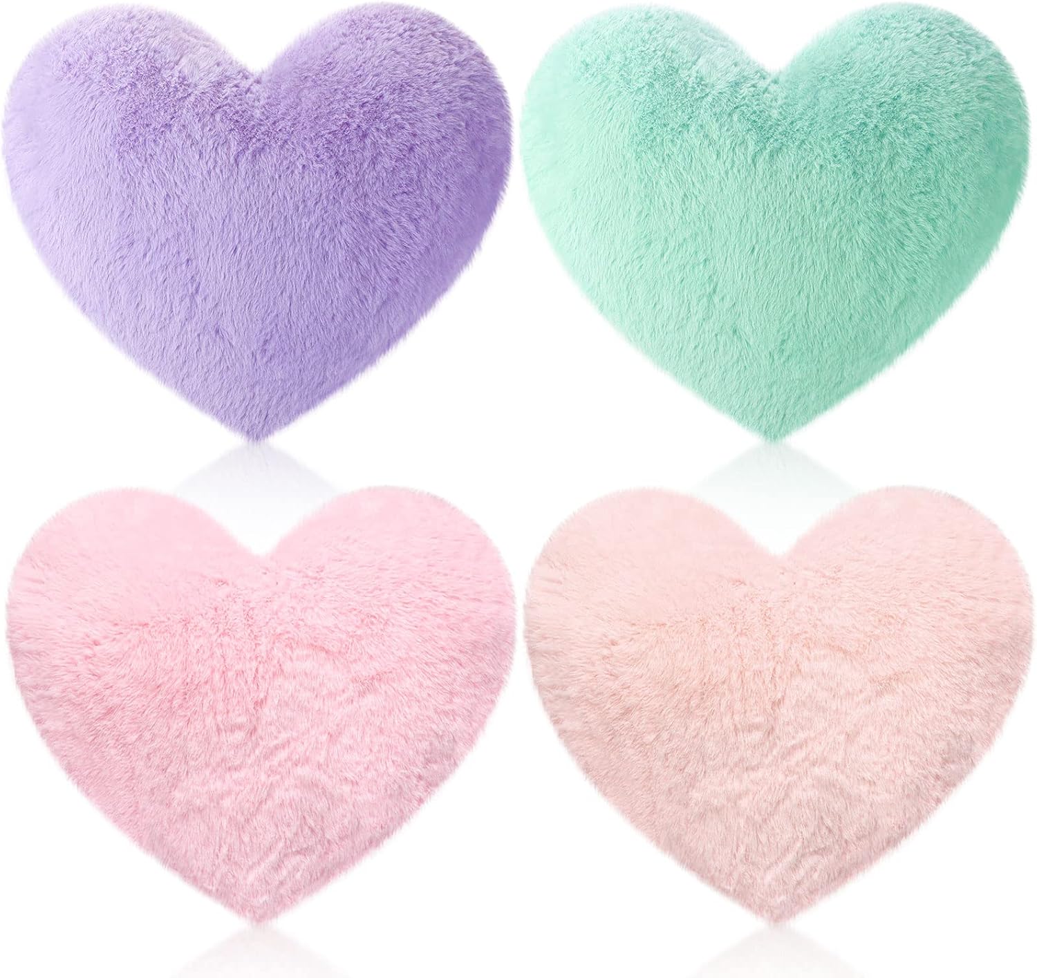 Remerry 4 Pcs Heart Pillows Valentines Pillows Decorative Throw Pillow Fluffy Throw Cushion for Bedroom Bed Sofa Kid Girls Sleepover Part(Bright Color)